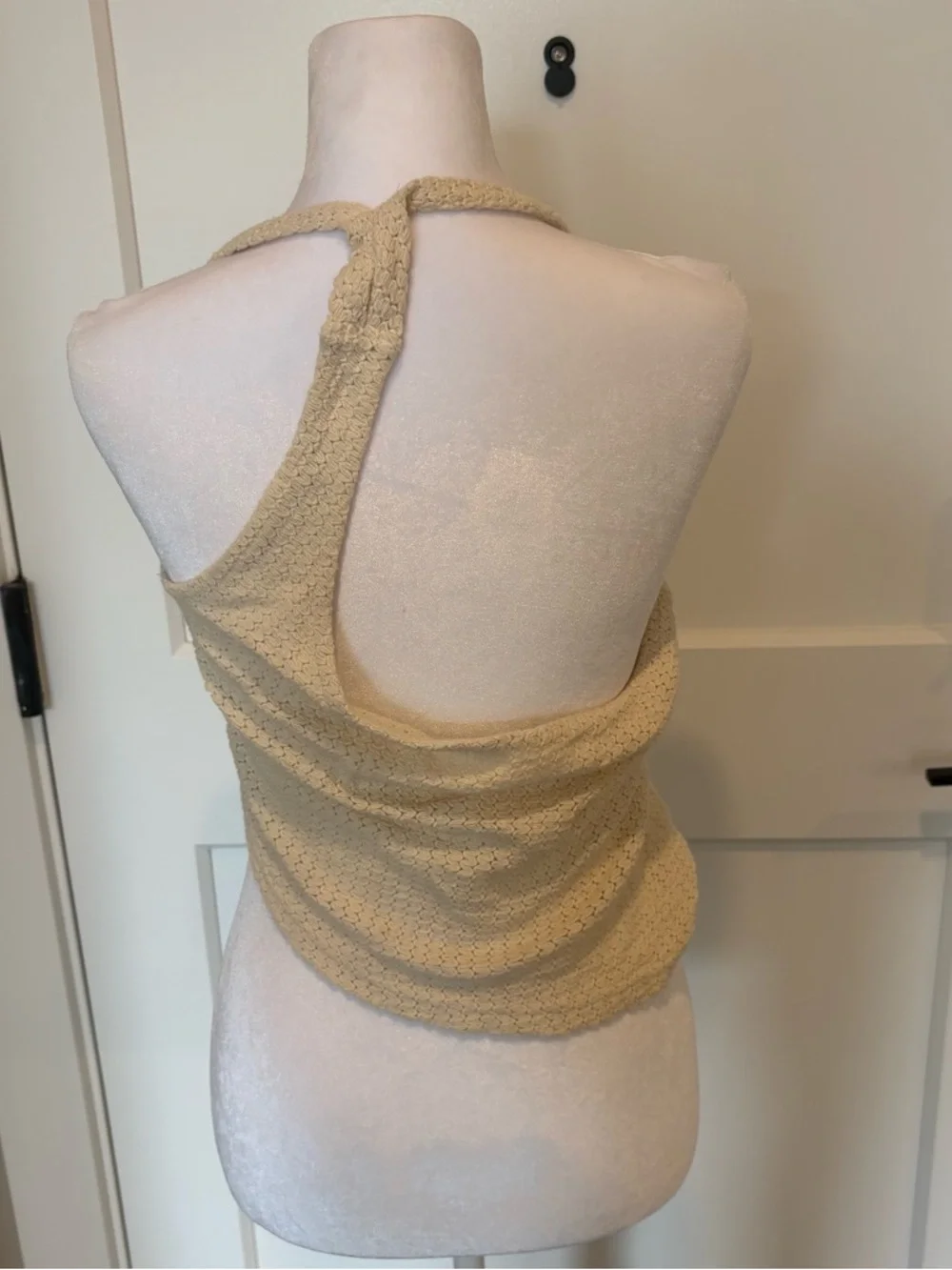 Knit Tie-Front Halter Top in Cream - Picture 2 of 10